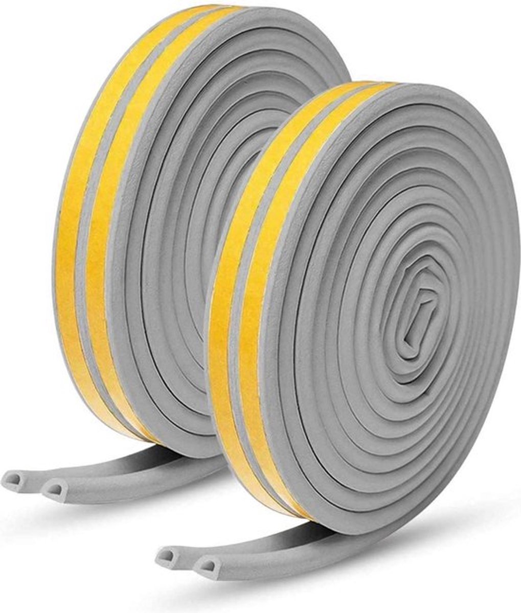 9 mm brede afdichtingstape - zelfklevende deurafdichting - rubberen afdichtingsstrip voor deuren en ramen - wind- en geluidsisolerend - 2 strips per verpakking, totaal 12 meter