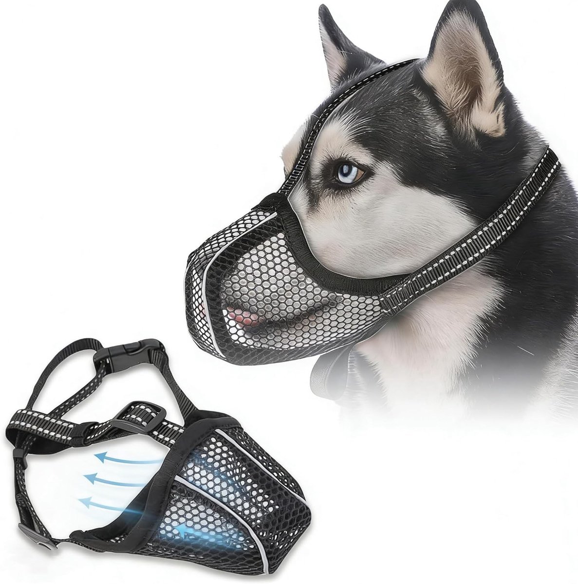 Ademend en Verstelbaar Hondenmuilkorf voor Kleine, Middelgrote en Grote Honden - Bescherming tegen Voedsel, Reflecterend en Lichtgewicht Mesh Design