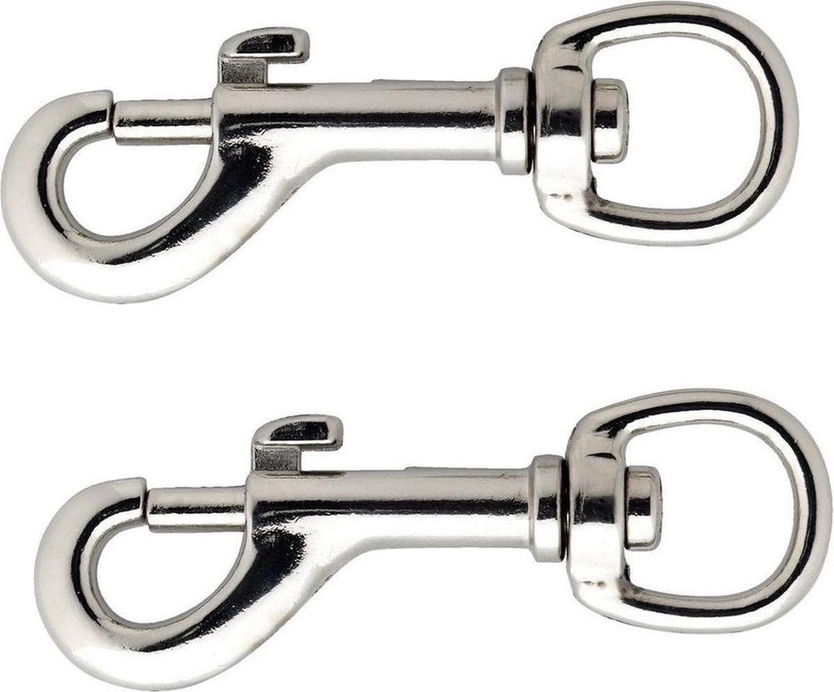 SnelShoppen - 4x Musketon Haak 6 cm RVS - Sterke Musketonhaken voor Camping, Tuin, Keuken, Klussen - Met Veilige Snap Sluiting