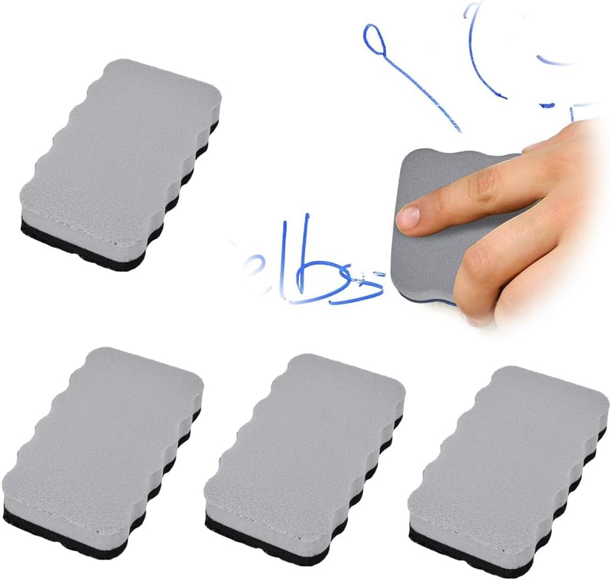 SnelShoppen - 4 Pack Whiteboard Ergonomische Wisser, 5 Magnetische Droogwisser voor Whiteboards, Planningsborden, en Leidingborden - Ideaal voor Thuis