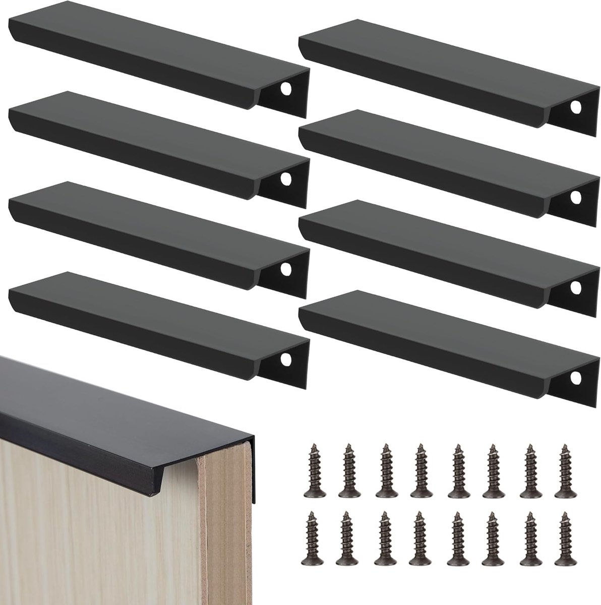 SnelShoppen - Black Furniture Handles 150mm - Verborgen Keukenhandvaten voor Kast, Deuren en Laden - 8 Stuks Inclusief Schroeven - Minimalistisch Desi