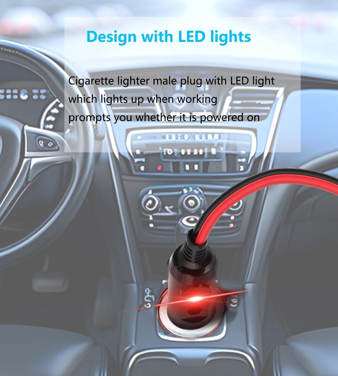 SnelShoppen - Car Cigarette Lighter Male Plug Extension Kabel 12V-24V 16AWG 3.3FT met 15A Fuse - O Ring Terminal voor Auto Inverter, Luchtpomp, Elektr