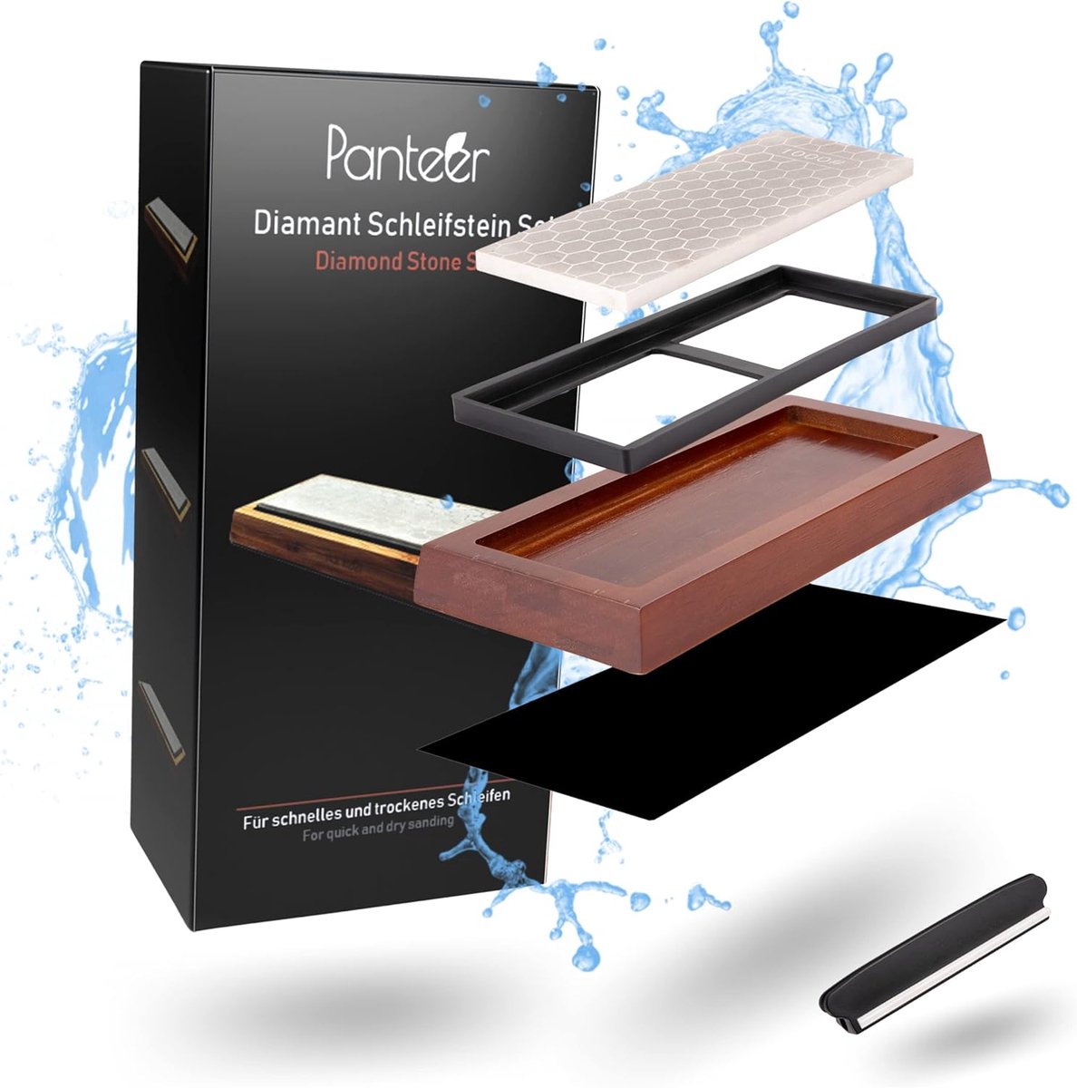 SnelShoppen - Diamond Whetstone Set - Messenslijper met Edel Houten Basis - Inclusief Hoekhulp - Voor Keuken, Tuin en Huishoudelijke Gereedschappen
