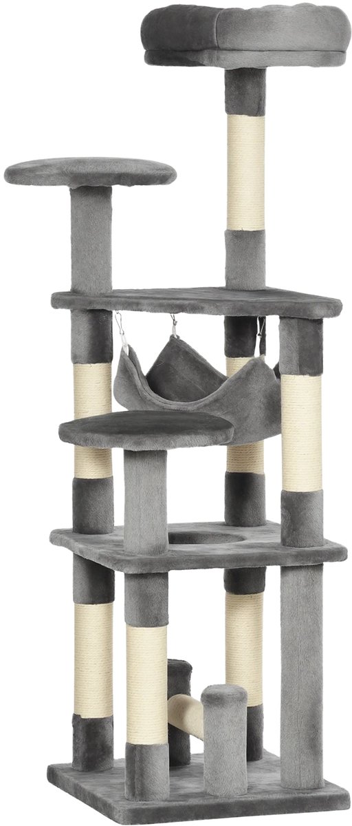 Krabpaal Kattenboom – Klimboom met Hangmat – Grijs