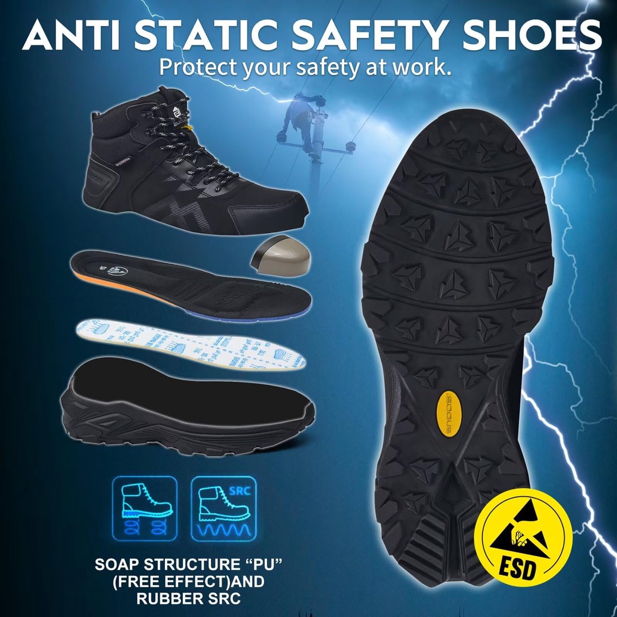 SnelShoppen - Veiligheidsschoenen Heren Hoog S3 ESD Waterdichte Ademend Werkschoenen Dames Stalen Neus Sneakers Zwart EU 42