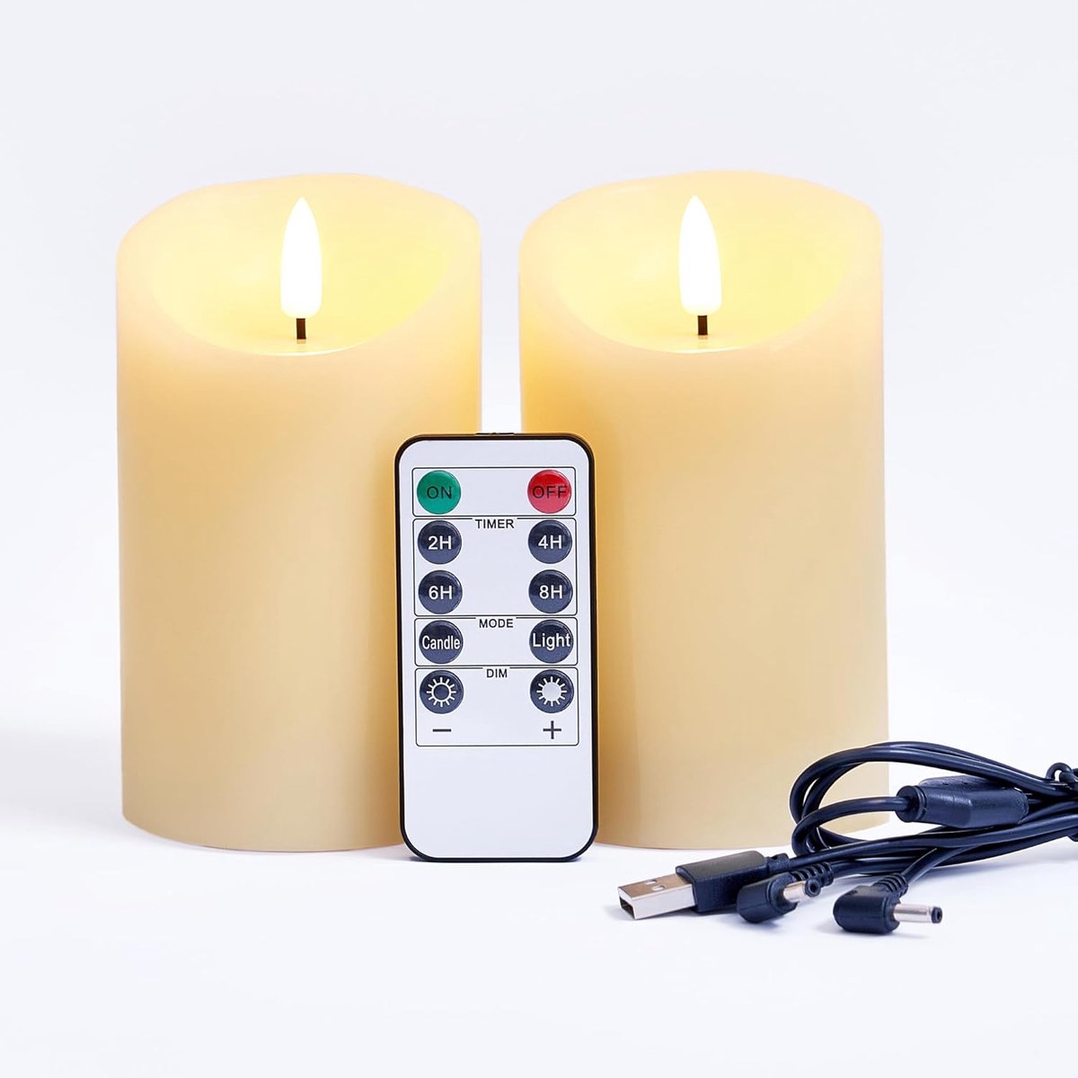 SnelShoppen - Set van 2 Oplaadbare LED Kaarsen met Afstandsbediening, Vlamloze LED Kaarsen met Flikker & Dimbaar Functie, Elektrische Kaarsen met USB