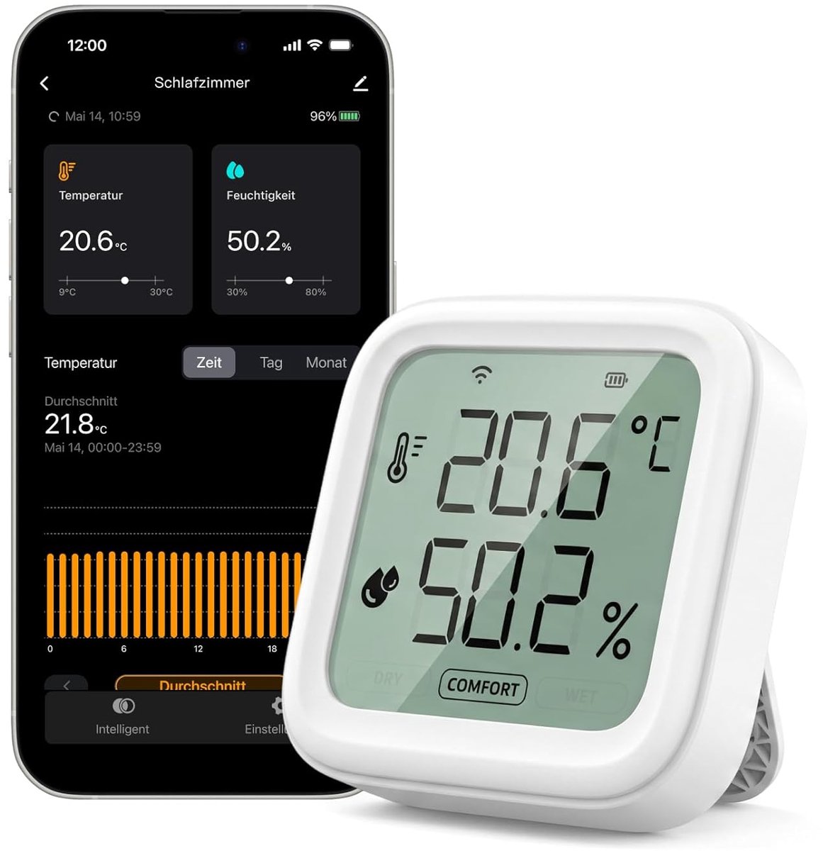 SnelShoppen - Slimme Wifi-Thermo-Hygrometer Pro, Real-Time Kamerklimaatmonitor met App Schimmelalarm, 200m Draadloos Bereik, Temperatuur- en Vochtighe