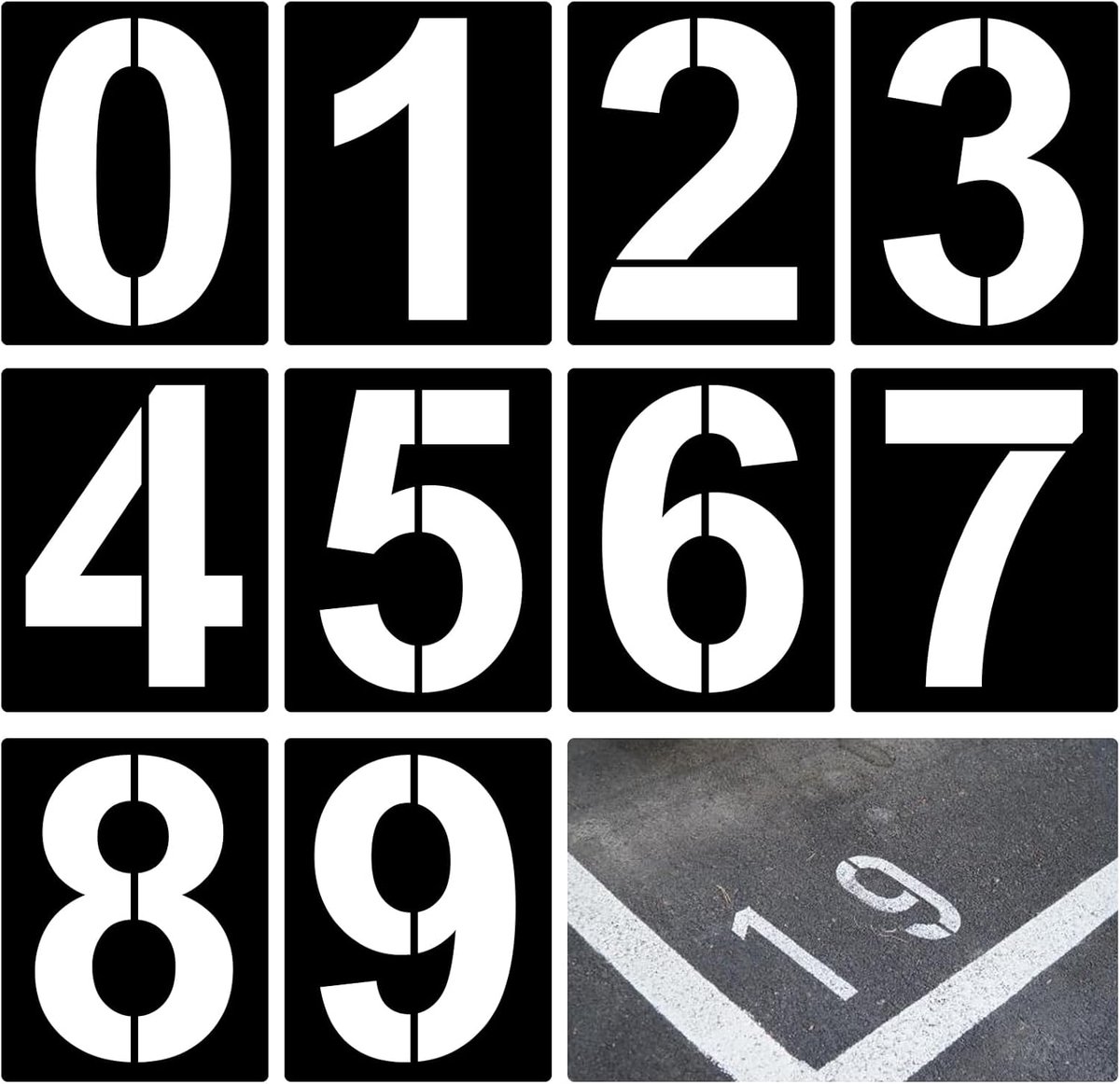 SnelShoppen - 10 stuks cijfersjablonen groot 0-9, herbruikbare kunststof cijfersjablonen 20 cm voor huisnummers, garage, graffiti en wandmarkering
