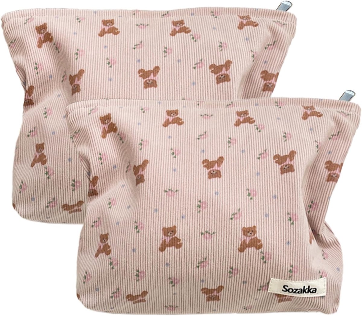SnelShoppen - Toiletry Bag Vrouwen 2 Stuks - Cosmetic Bag Travel - Corduroy Pennenhouder - Roze - Multifunctioneel voor School, Zakelijk, Reizen, Wink