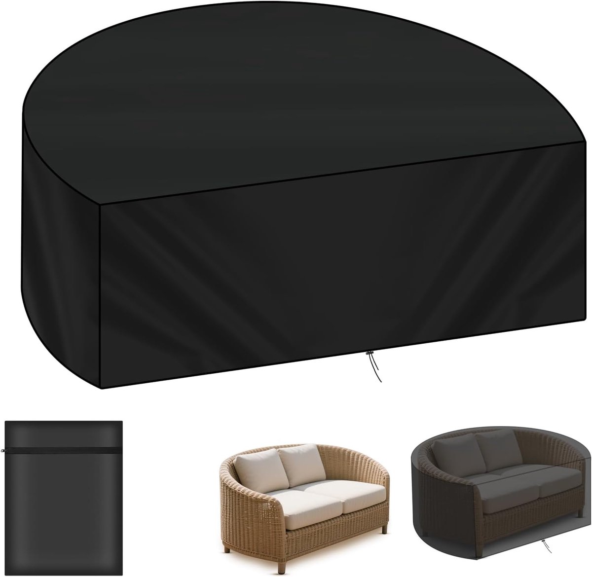 SnelShoppen - Outdoor Rattan Daybed Cover - Waterdichte en UV-bestendige Tuin Sofa Bed Cover - Halfrond, Windproof en Heavy Duty Oxford Stof, 180 x 90