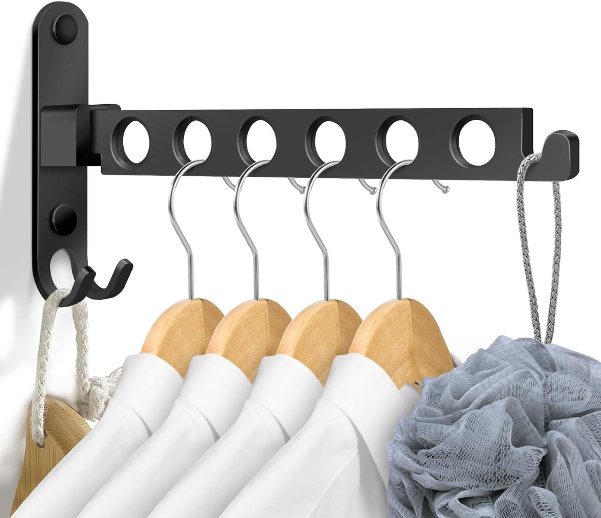 SnelShoppen - Vouwbare Kledinghaken - Wand Kledinghanger & Droogrek | Flexibele Vouwhaak voor Balkon, Wasruimte & Badkamer | Aluminium Legering | Zwar