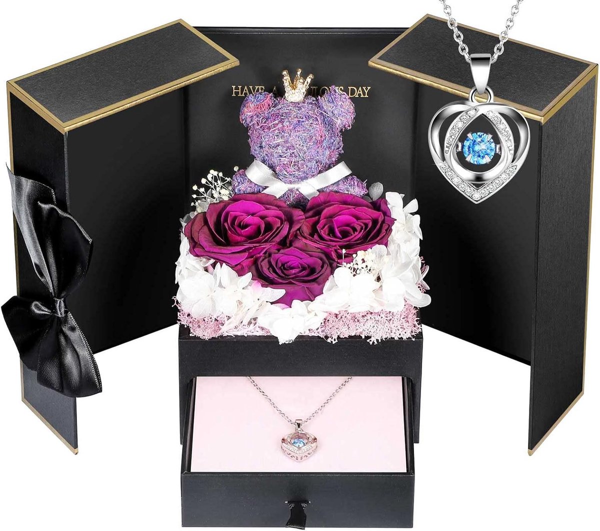 SnelShoppen - Moederdag Cadeau voor Vrouwen, Eeuwige Roos met Dames Hart Ketting Zilver 925, Unieke Geschenken voor Moeder, Vrouw, Vriendin, Verjaarda