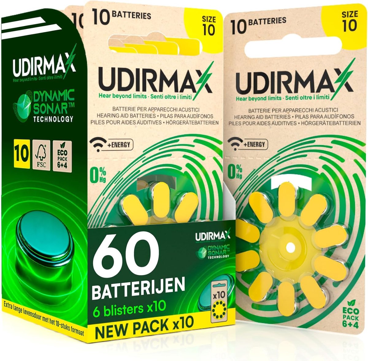 SnelShoppen - 60 Gele Hoortoestel Batterijen PR70 Maat 10 - Zinklucht 0% Kwik - Eco Pack met 6 Duurzame Blisters - Dynamic Sonar Technologie