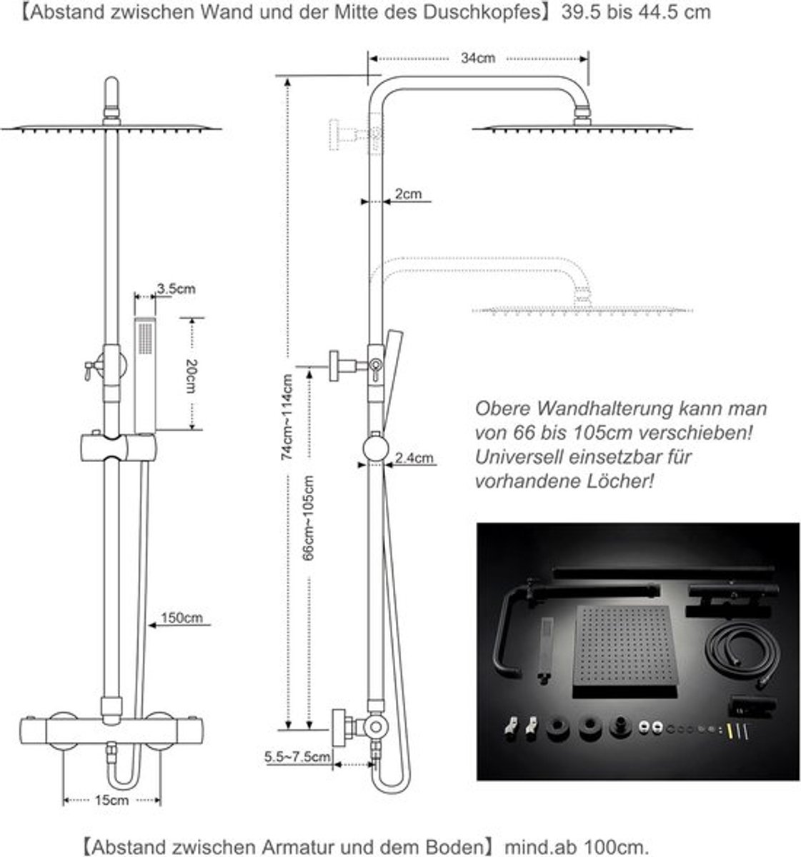 Douchekolom Thermostatisch – Doucheset – Regendouche – Douchesysteem – Douchekraan – Mat Z