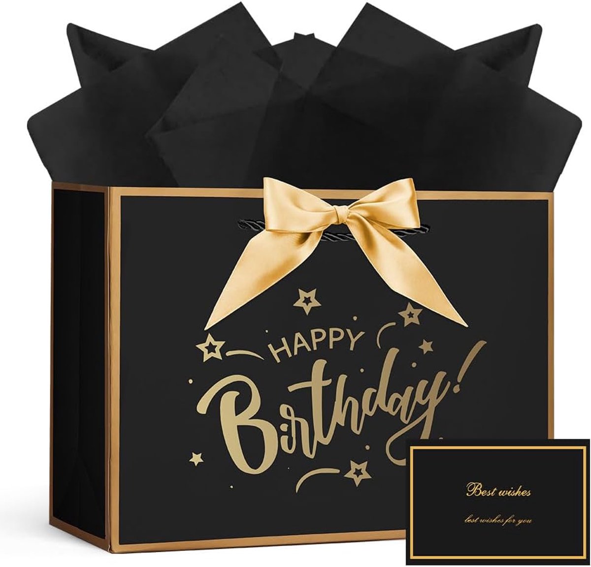 SnelShoppen - Papieren Cadeautas 28x20x10cm met Handvat, Inclusief Strik, 3 Wikkels en 1 Wenskaart voor Verjaardag, Kerst, Bruiloft en Feest