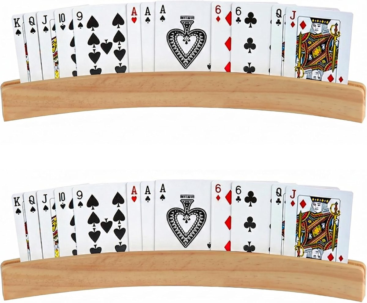 Kaarthouder voor kinderen en volwassenen, 2 stuks, houten speelkaarthouder voor kaarten, ideaal voor spelletjes en educatieve activiteiten