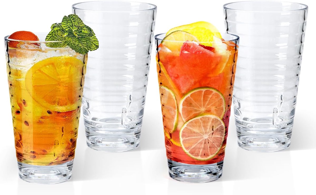 SnelShoppen - Set van 4 Herbruikbare Plastic Bekers - Drinkbekers voor Water en Sap - Stapelbare Glazen - 530 ml - BPA-vrij - Perfect voor Feest, Camp