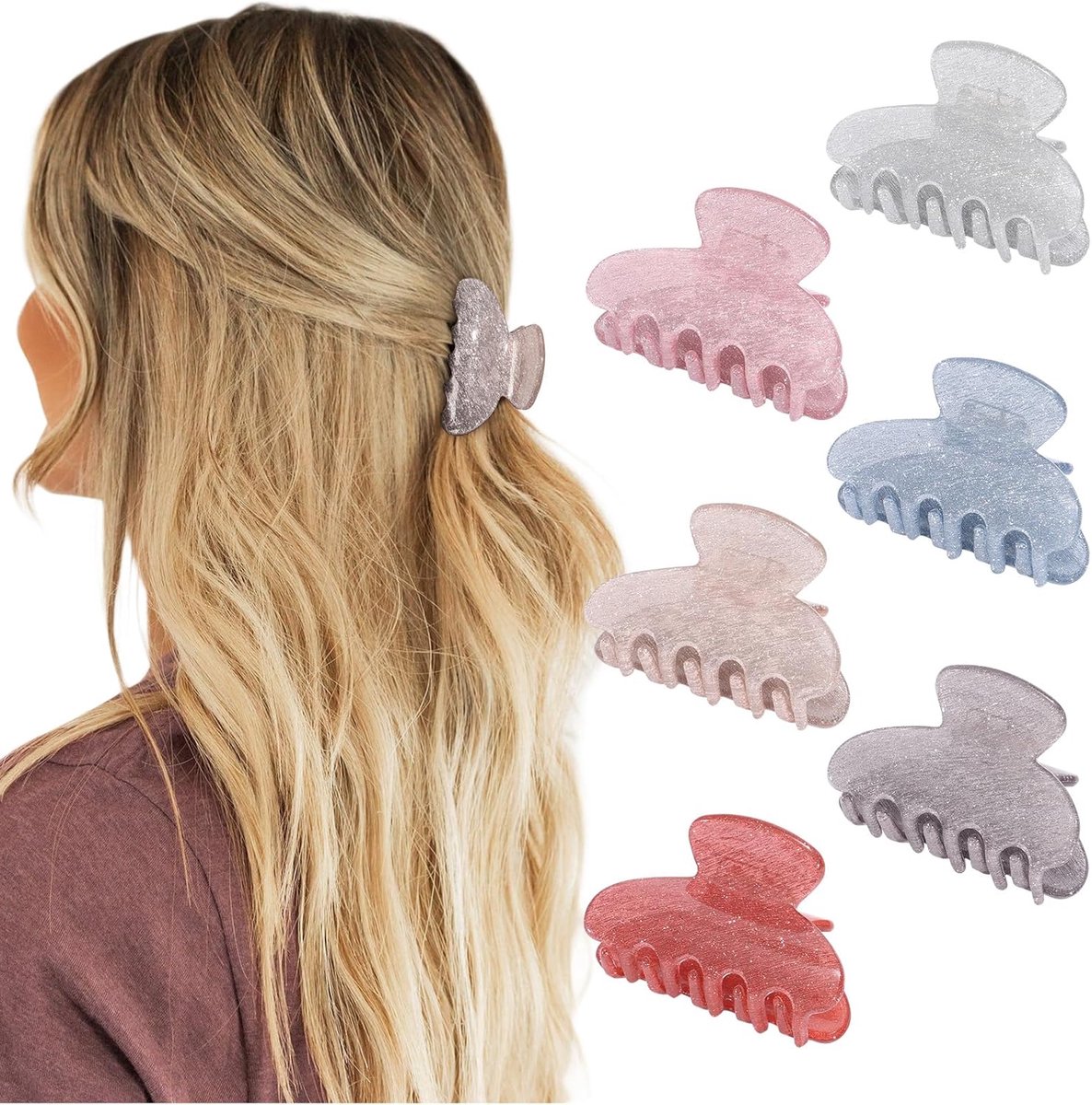 SnelShoppen - 6 Mini Haarspelden voor Vrouwen - Acryl Niet-Slip Haarklemmen - Kleurrijke Claws voor Dun Haar - Perfect voor Feest en Dagelijks Gebruik