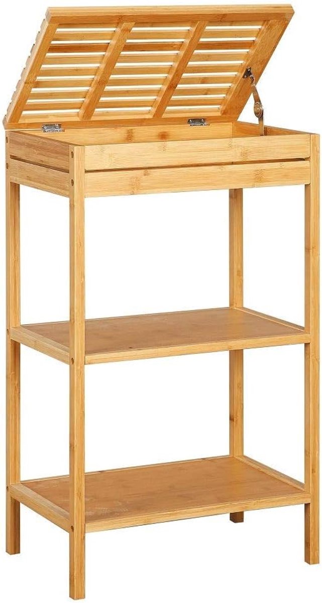 SnelShoppen - Bamboo Houten Badkamer Rek - 3-Lagen Vloerkast voor Badkamer - Open Opbergkast - Extra Opslagruimte voor Handdoeken, Shampoo en Badprodu