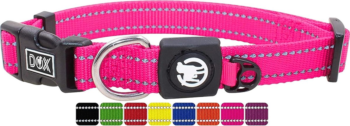 SnelShoppen - Reflecterende Nylon Hondenhalsband - Verstelbaar en Duurzaam voor Puppy en Volwassen Hond - XS, Roze - Comfortabel en Veilig in het Donk