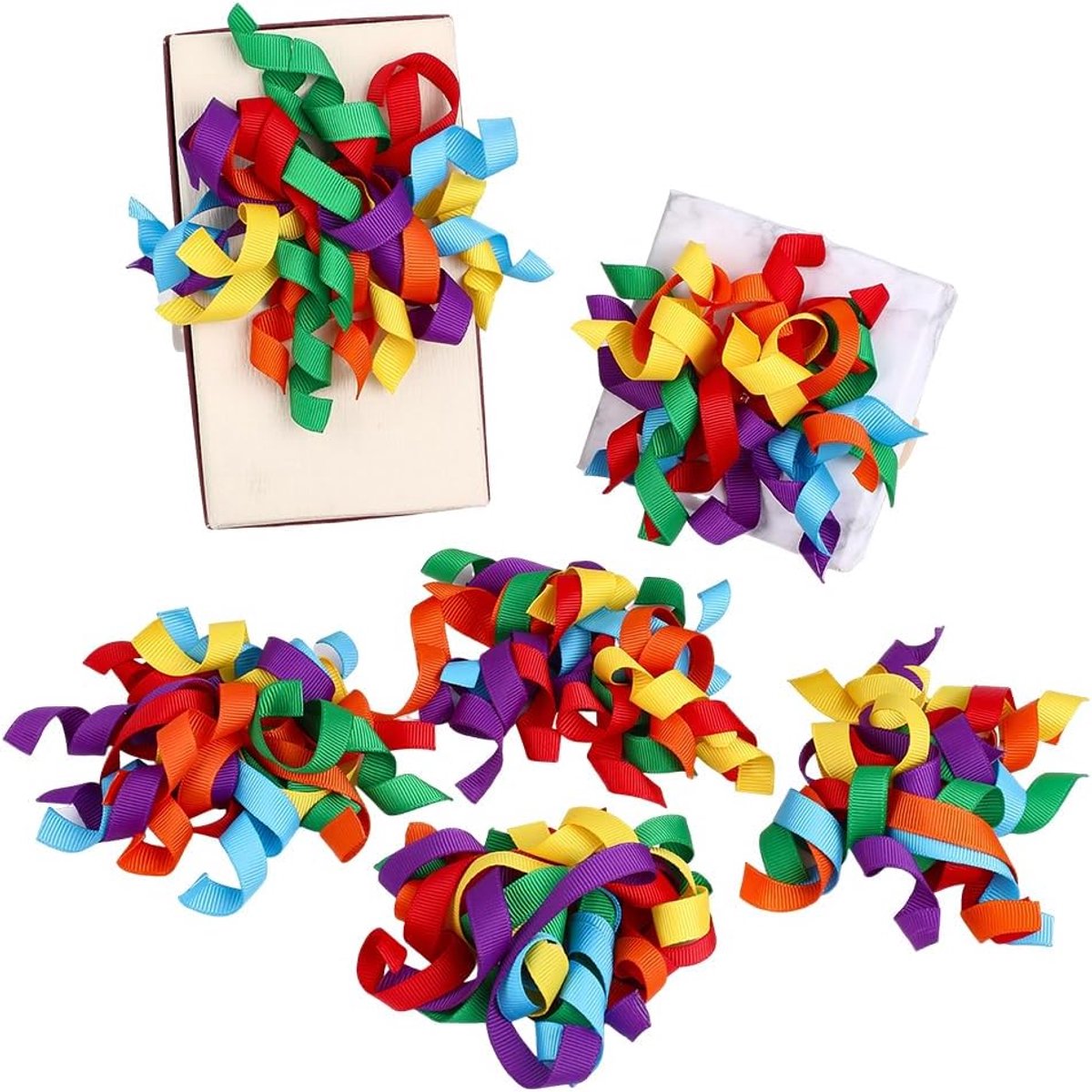 SnelShoppen - 16 Pcs Kleurige Gift Bows met Bloemen Motief, Curly Ribbon Bows voor Cadeaus, Feestdecoratie, Verjaardag, Vakantie en Wijnflessen