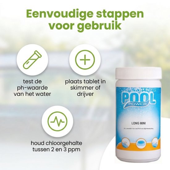Pool Power Mini Flacon Desinfectie- en Anti-algmiddel voor Zwembaden - 1 kg (Chloor tabletten 90% actief chloor)