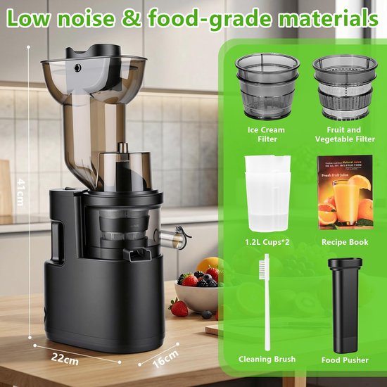 Slow Juicer - Sapcentrifuge - Gezond Sap Maken - Brede Vulopening - 98 mm - Zwart — afbeelding 4