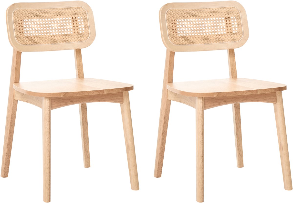 KENO - Set van 2 eetkamerstoelen - Lichtbruin - Rubberhout