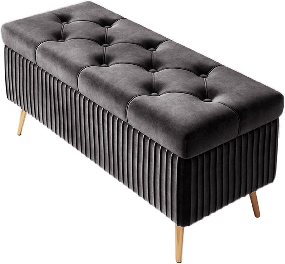 Opbergbank - Ottomaanse bank Poef - Woonkamer organiseren - Fluwelen bekleding - 120 cm - Donkergrijs