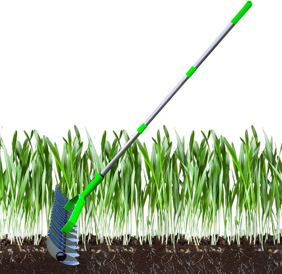 Tuinhark - Bladhark Gazonhark - Tuinonderhoud - Extra stevig stalen frame - 277 cm breed - Groen