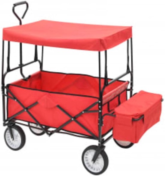 Bolderkar met Zonnedak - Tuinwagen Transportkar - Tuinieren en Klussen - Inklapbaar en Robuust - 75 kg Laadvermogen - Rood van Bolderkar — afbeelding 3