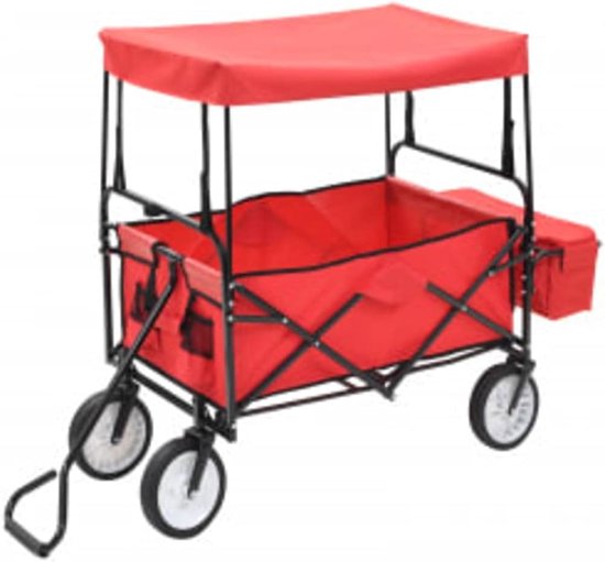 Bolderkar met Zonnedak - Tuinwagen Transportkar - Tuinieren en Klussen - Inklapbaar en Robuust - 75 kg Laadvermogen - Rood van Bolderkar — afbeelding 4