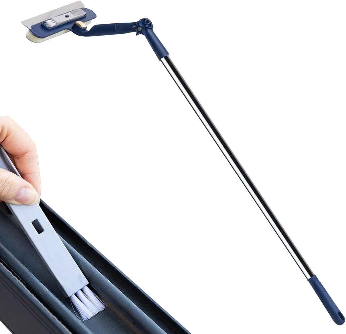 Uitschuifbare raamwisser - Glasreiniger rakel - Ramen schoonmaken - 2-in-1 met spleetborstel - 40 cm - Blauw