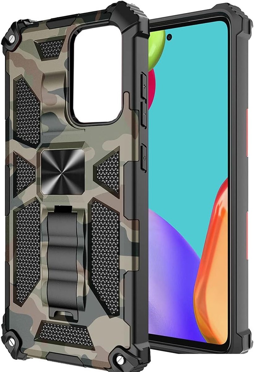 Robuuste Camouflage Hoes voor Samsung Galaxy Note 20 - Schokbestendig, Antivallen en Krasbestendig met Kickstand Functie in Legergroen