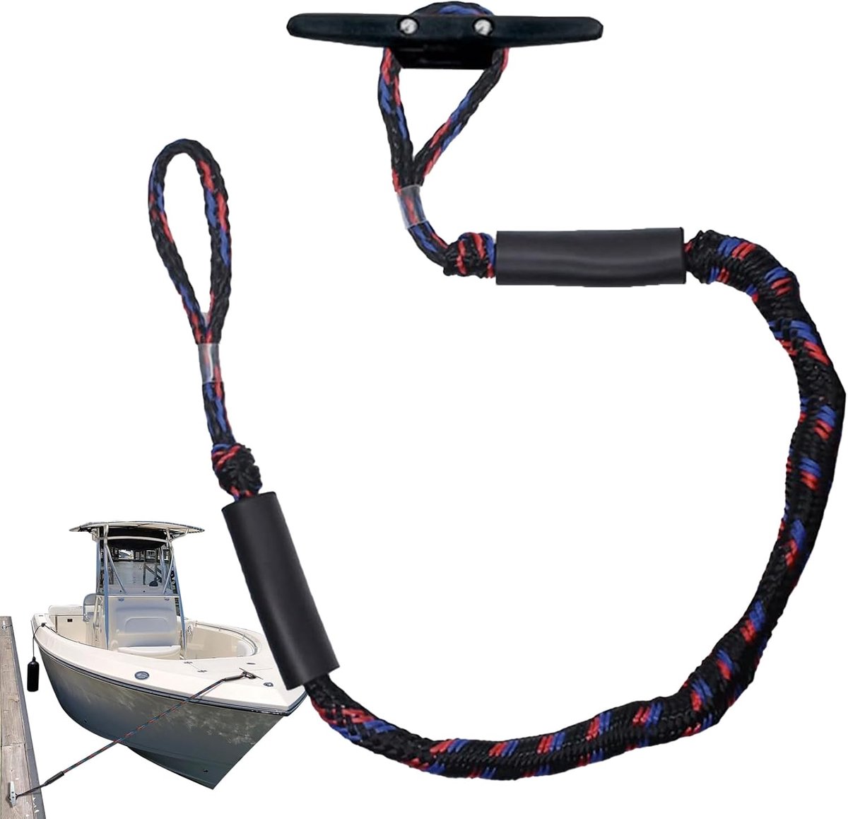 Nautische aanlijnlijn - Aanmeertouw met ring - Veilig aanmeren - Schokabsorberende structuur - 120 cm lang - Zwart