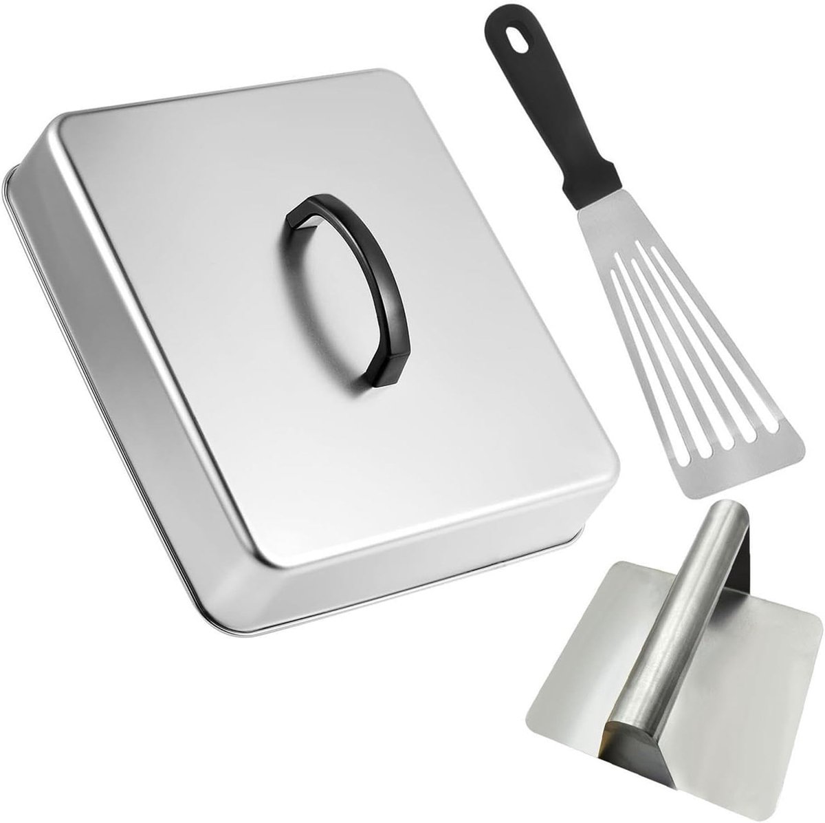 Grill Koepel Set Vleespers Deksel Gelijk Koken Met Spatel 30 x 23 cm Zilver