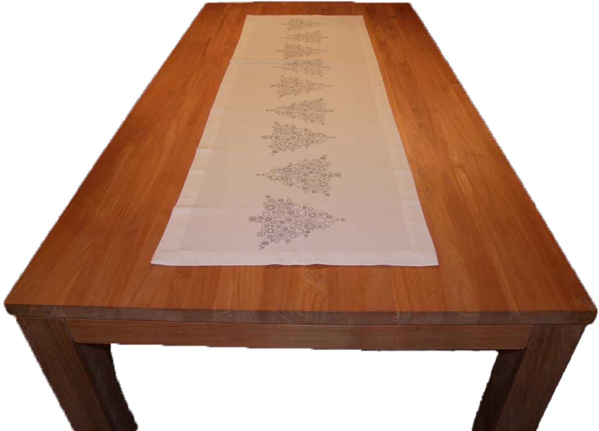 Tafelloper Candela WS - Scantex - wit met zilverkleurig - 45 x 150 cm - lopertje - 100% katoen - kerstbomen - Kerst - feestelijk - loper