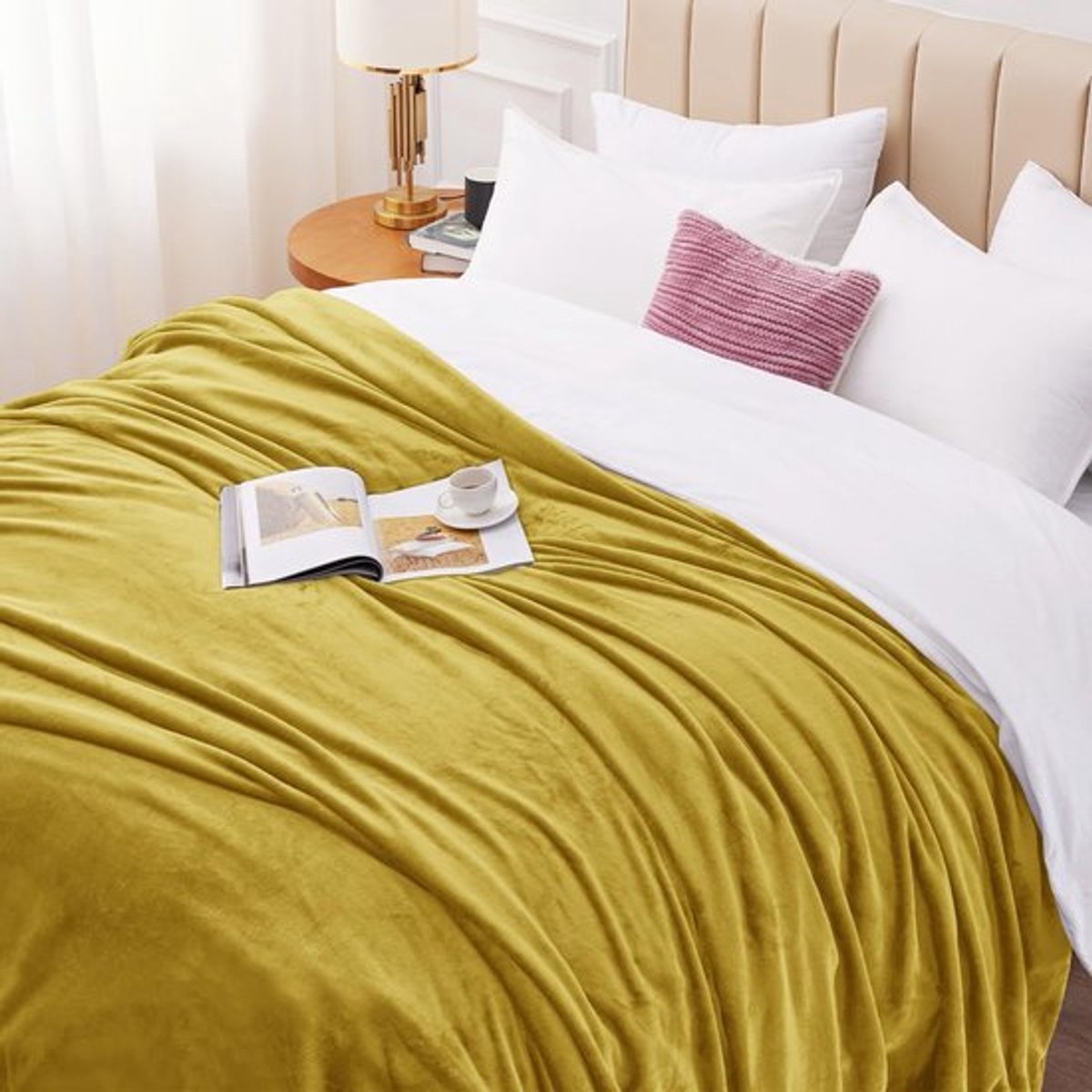 Dailygoods - Omkeerbare flanellen deken - Zacht en warm - Geel - Ademend en
