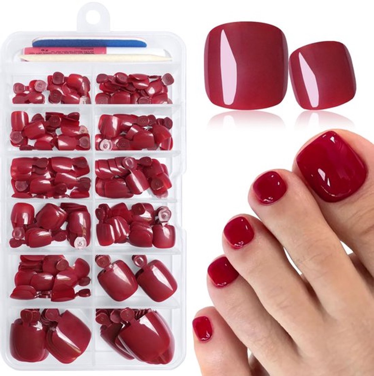 Kunstnagelset voor teennagels in bordeauxkleur
