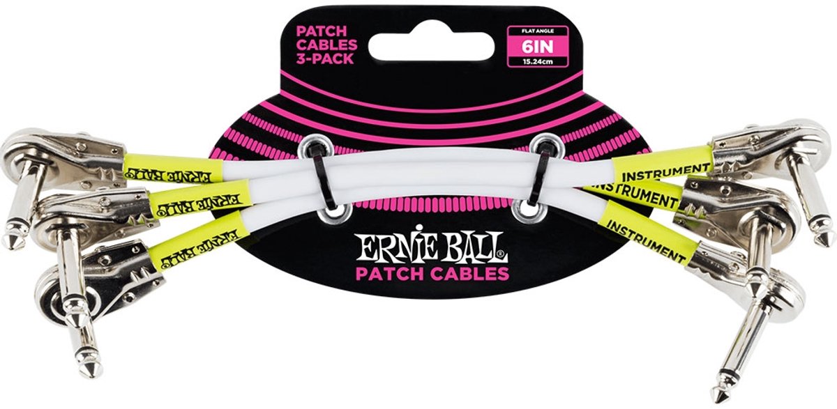 Ernie Ball 6052 patchkabel 15 cm met platte jacks wit (3 stuks)