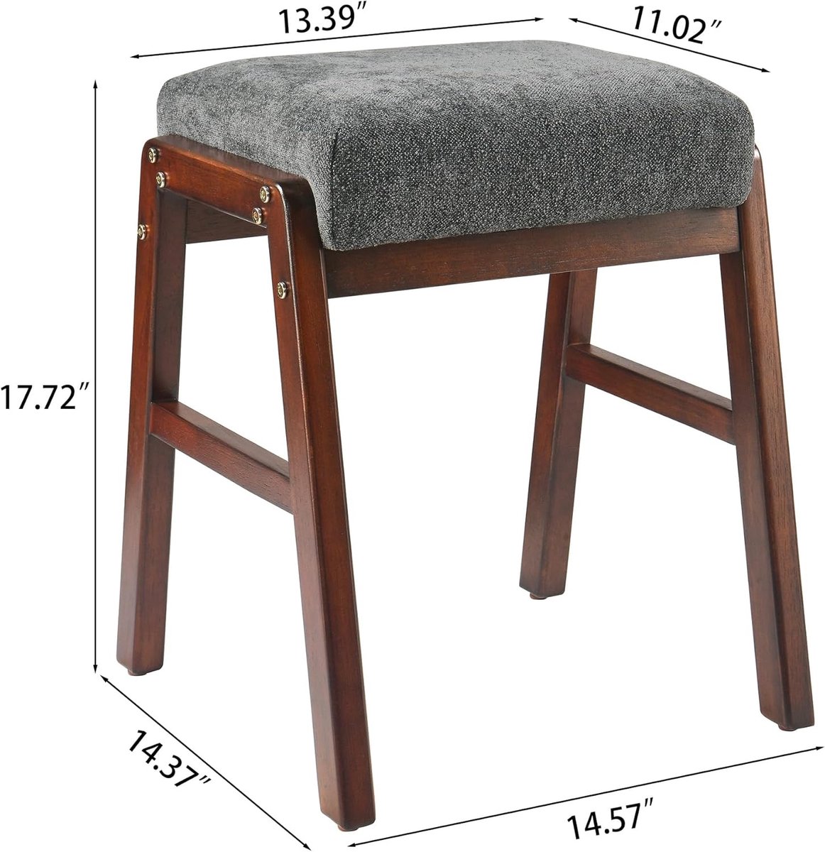 Ottomaanse Kruk - Gestoffeerde Poef - Extra Zitplaats - Massief Houten Poten - 17.7" Hoog - Schors Grijs