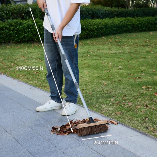 Straatbezem Lange Steel - Tuinbezem Hofbezem - Buiten Schoonmaken - Stijve Natuurlijke Haren - 25cm Breed 140cm Steel - Grijs — afbeelding 2