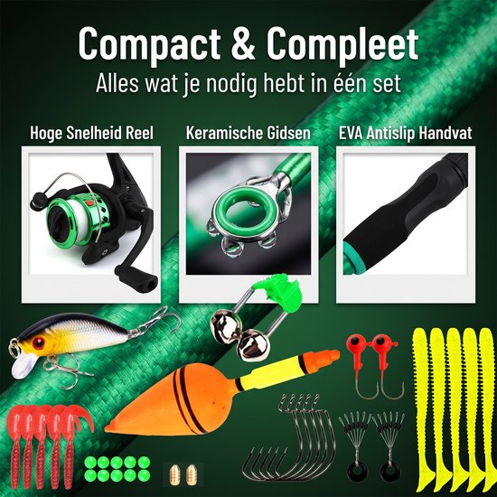 carmdering - Hengelset - Visset -Vishengelset - Groen - met Molen - Vishengel - Werphengel - Vishengels - Vishengel Telescoop- reisvissets - groen van carmdering — afbeelding 3