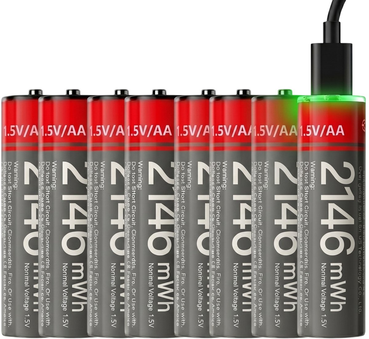 Yesido, 8x AA Batterijen Lithium 1430mAh 1.5V 2146mWh Oplaadbaar USB-C, Zwart / Rood