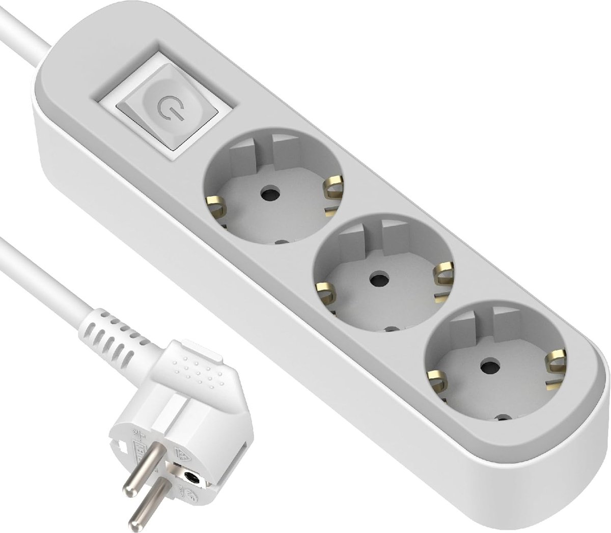 Stekkerdoos - Grijs/Wit - Met 3 aansluitingen - 1,5 meter kabel - Voor Thuis en Kantoor