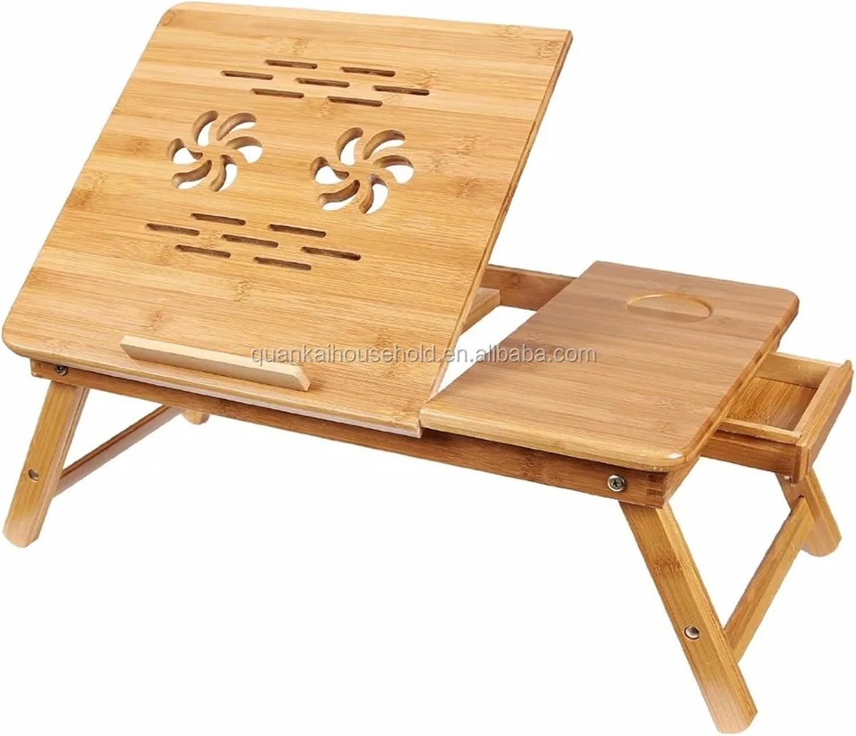 Bed Tafel - Laptop Desk - Ontbijt Serveren - Inklapbaar Met Lade - 35x55cm - Houtkleurig