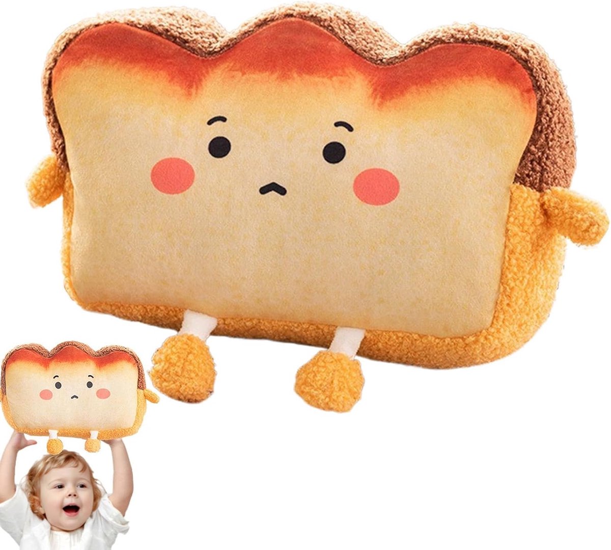 Pluche Toastkussen - Broodkussen Knuffel - Woonkamer Decoratie - Met Handwarmer Zak - 35 x 25 cm - Bruin