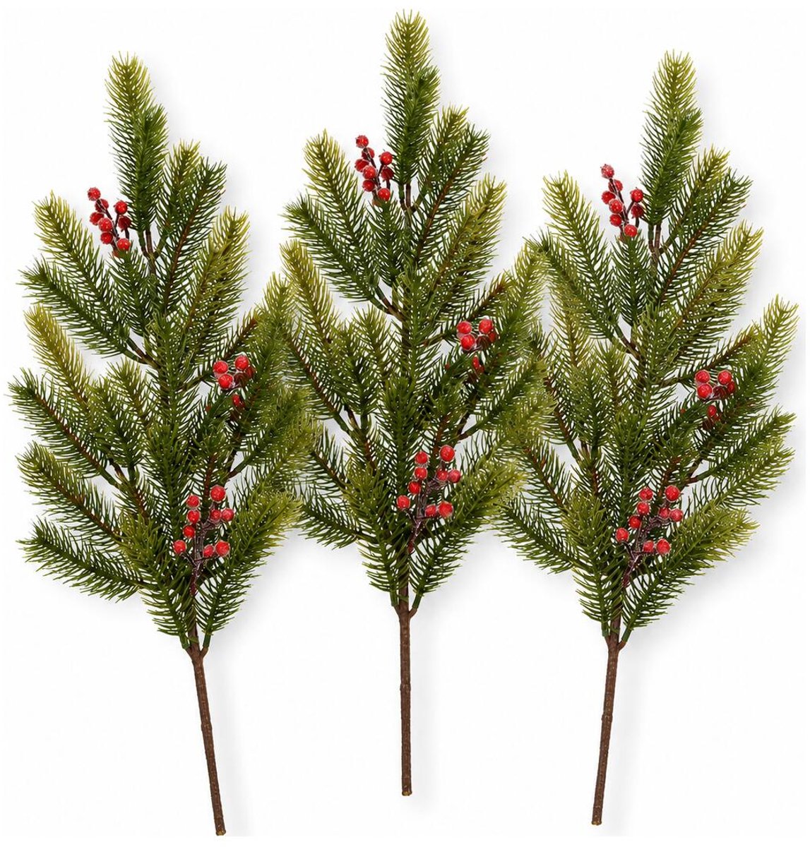 Feeric lights & Christmas Dennentak - 3x - groot - groen met bessen - 77 cm - kunststof - decoratief