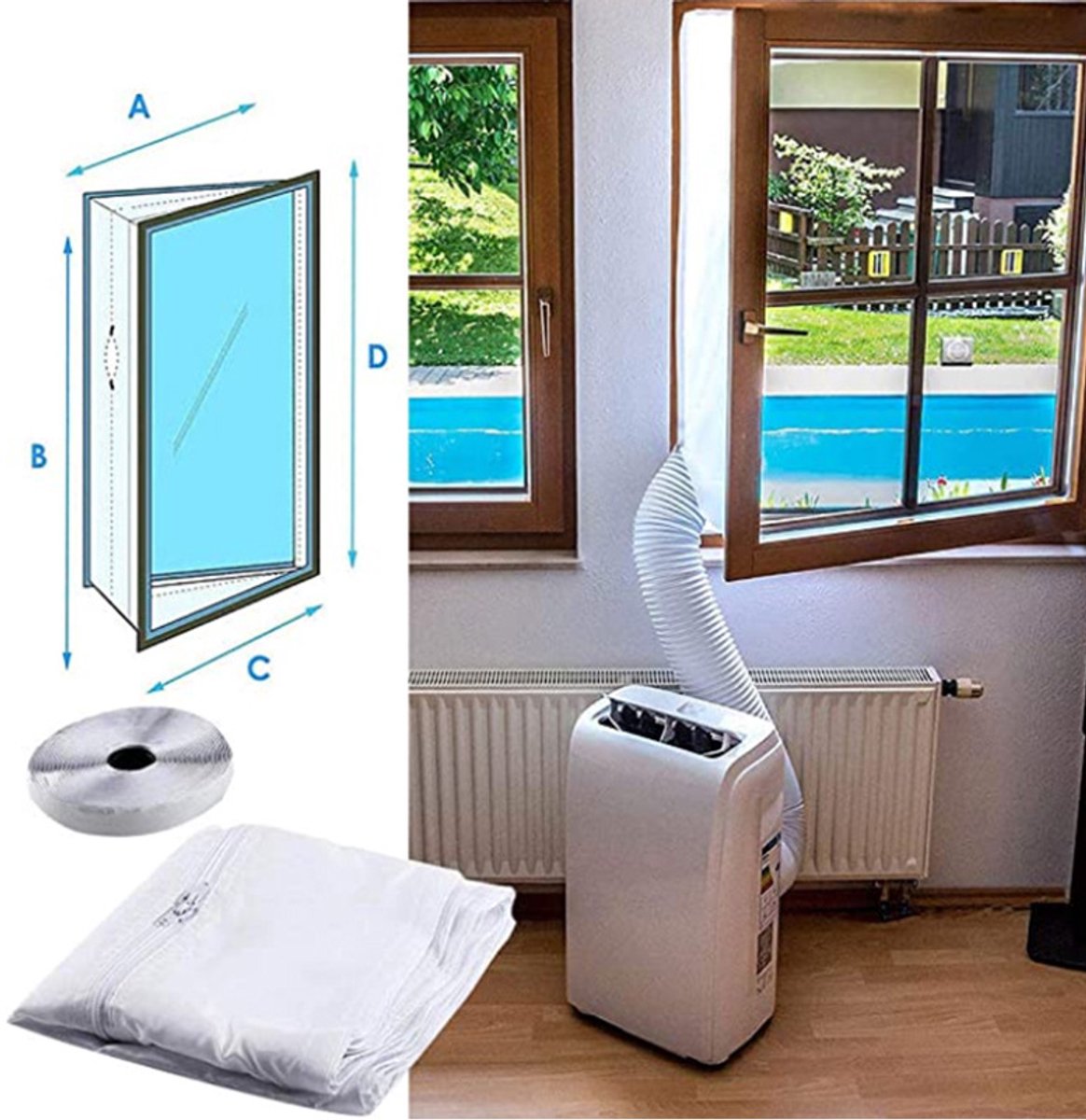 Afdichtdoek voor mobiele airco - Winddicht en waterdicht - Voor draai-kiepramen - Eenvoudig te monteren - 500 cm