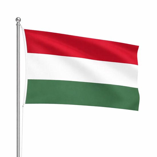 Le drapeau hongrois avec des bandes rouge, blanche et verte sur un mât.